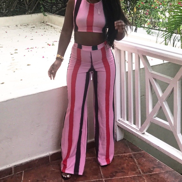 PINK/PURPLE STRIPED TWO PIECE SET - Picture 2 of 2